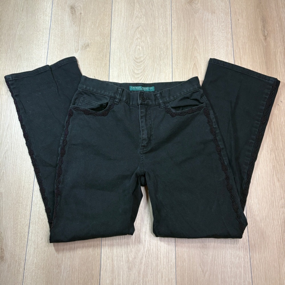 Lauren Ralph Lauren Petite Western Black Beaded Side Stripe Denim Jeans 6P